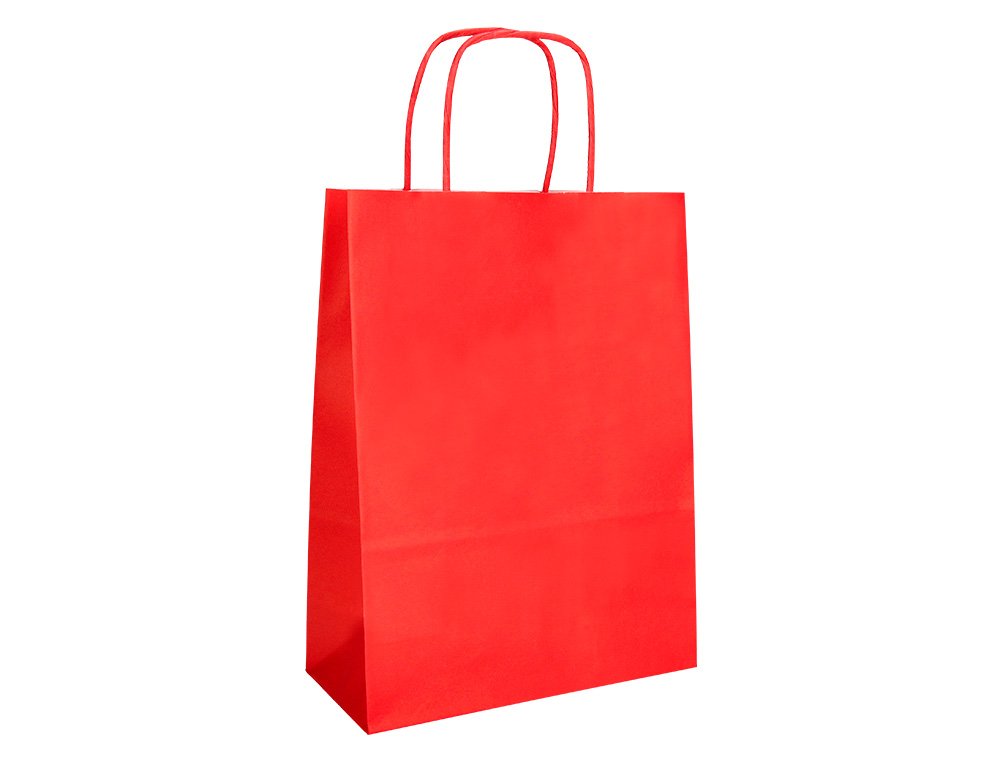 BOLSA PAPEL Q-CONNECT CELULOSA ROJO L CON ASA RETORCIDA 320X400X14 MM