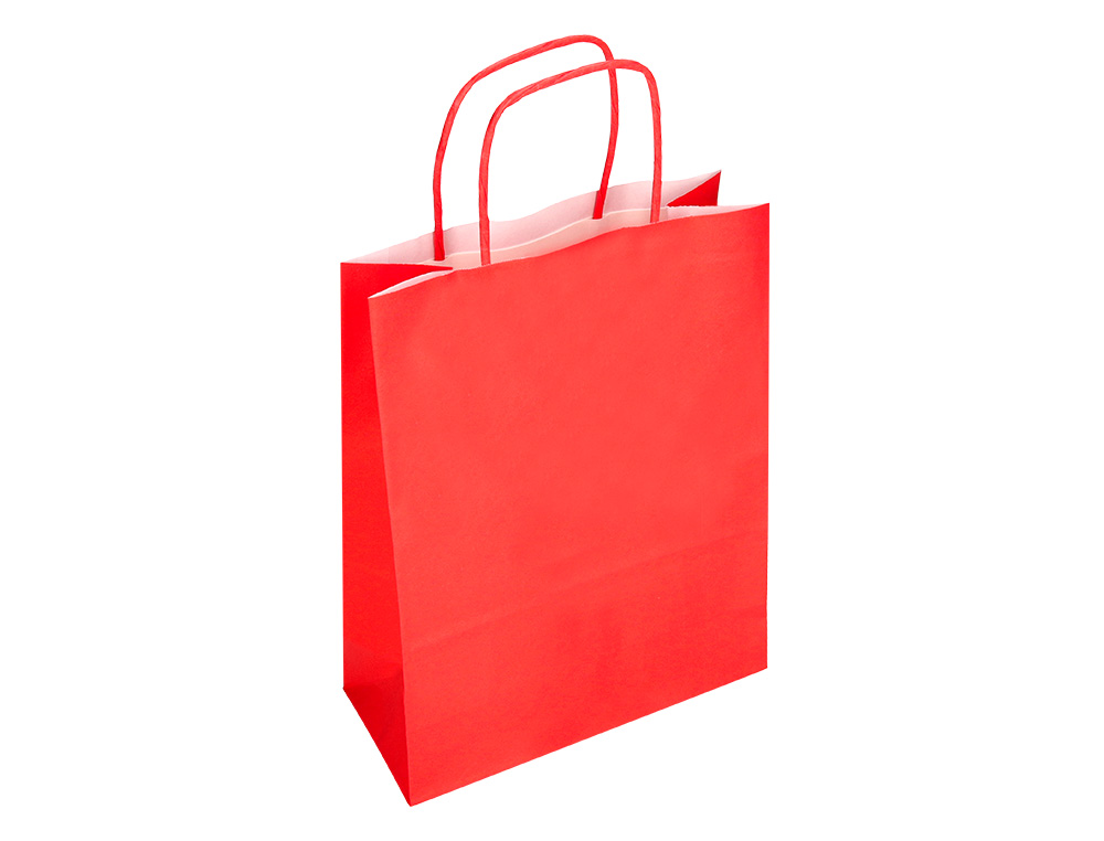 BOLSA PAPEL Q-CONNECT CELULOSA ROJO L CON ASA RETORCIDA 320X400X14 MM