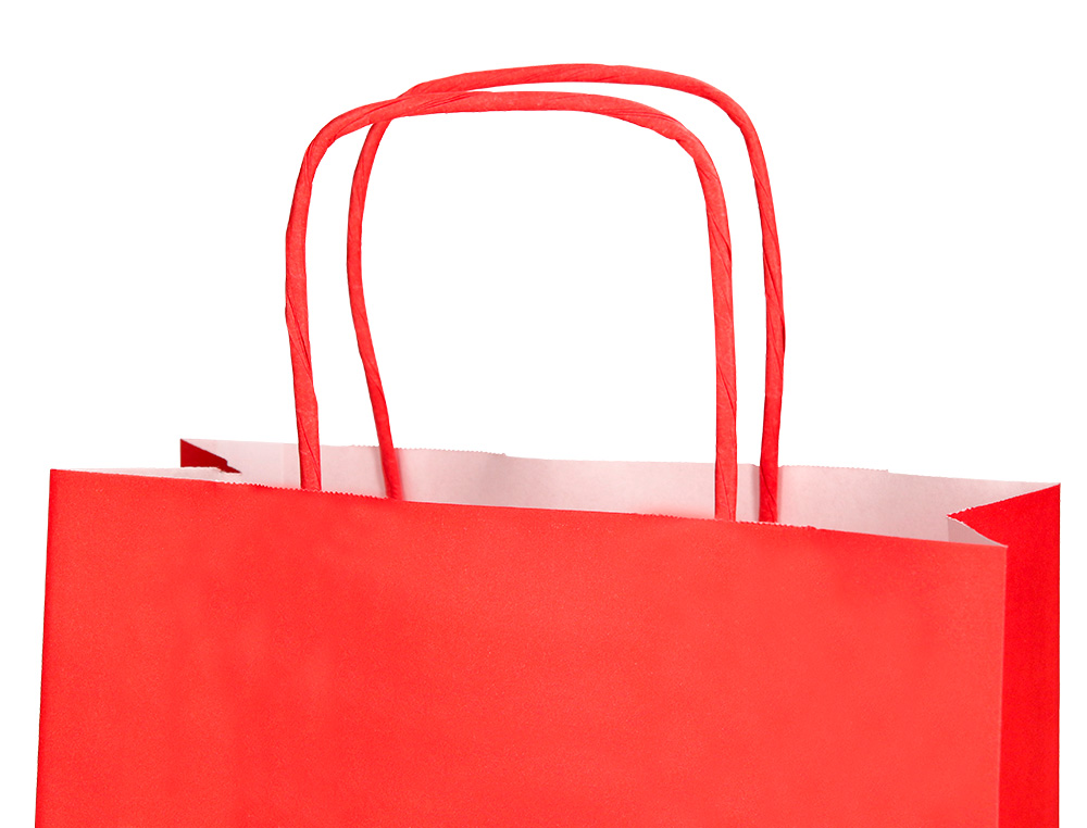 BOLSA PAPEL Q-CONNECT CELULOSA ROJO L CON ASA RETORCIDA 320X400X14 MM