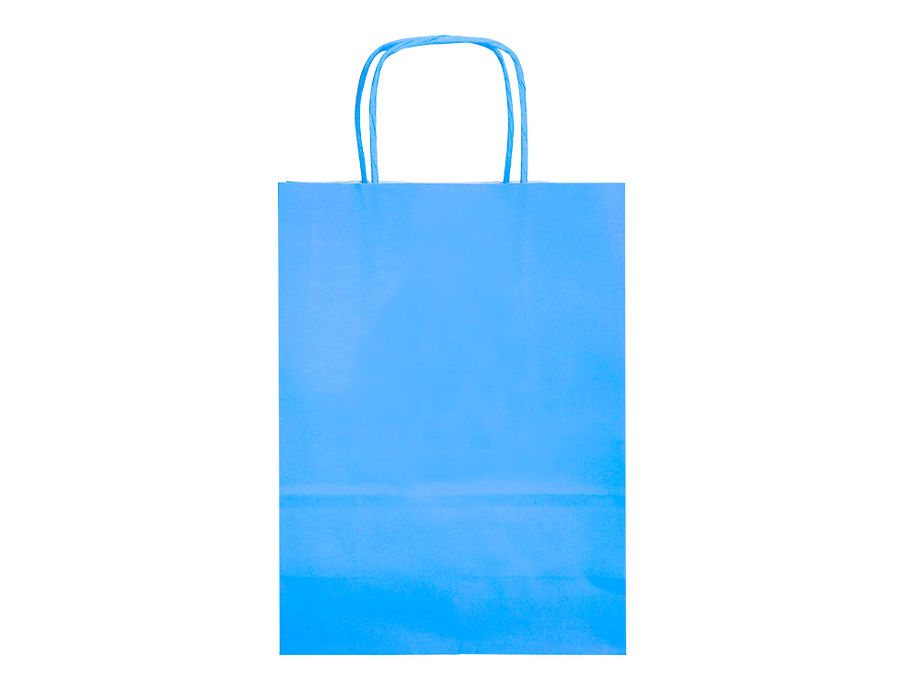 BOLSA PAPEL Q-CONNECT CELULOSA CELESTE L CON ASA RETORCIDA 320X400X14 MM