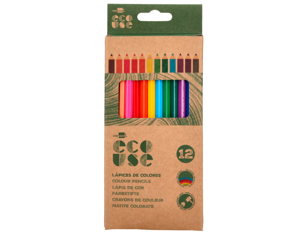 LAPICES DE COLORES LIDERPAPEL ECOUSE CAJA DE 12 UNIDADES COLORES SURTIDOS CON CERTIFICADO FSC