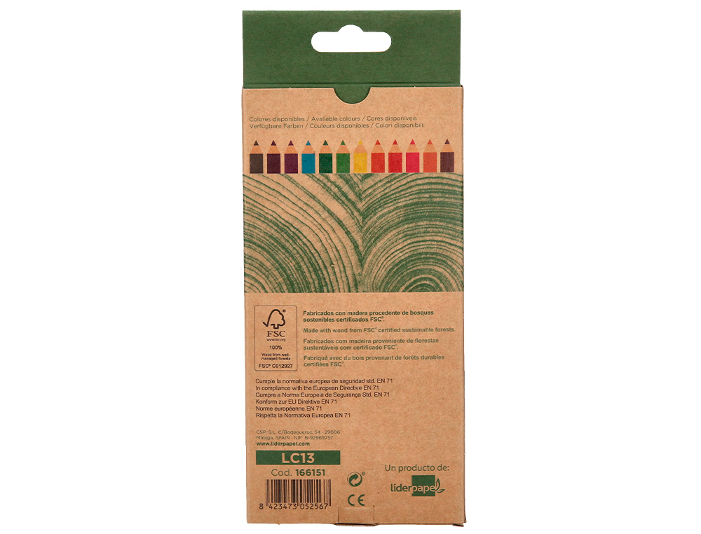 LAPICES DE COLORES LIDERPAPEL ECOUSE CAJA DE 12 UNIDADES COLORES SURTIDOS CON CERTIFICADO FSC