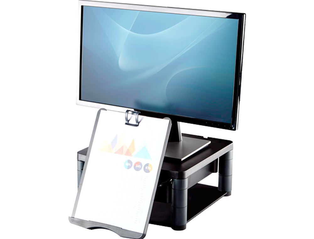 SOPORTE FELLOWES PARA MONITOR PLUS AJUSTABLE EN 5 ALTURAS 64 MM A 165 MM HASTA 36 KG COLOR GRAFITO 165X335X344 MM