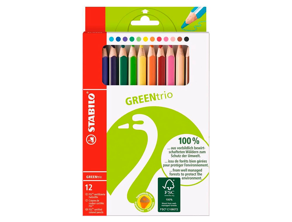 LAPICES DE COLORES STABILO GREEN COLORS CON CERTIFICADO FSC ESTUCHE CARTON DE 12 UNIDADES COLORES SURTIDOS