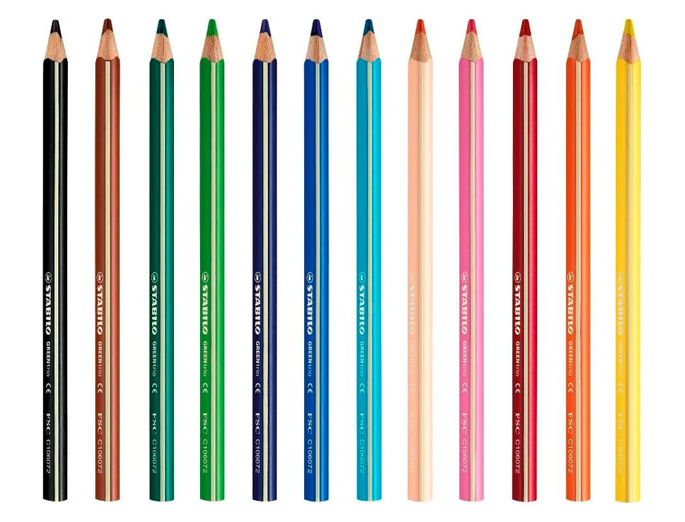 LAPICES DE COLORES STABILO GREEN COLORS CON CERTIFICADO FSC ESTUCHE CARTON DE 12 UNIDADES COLORES SURTIDOS