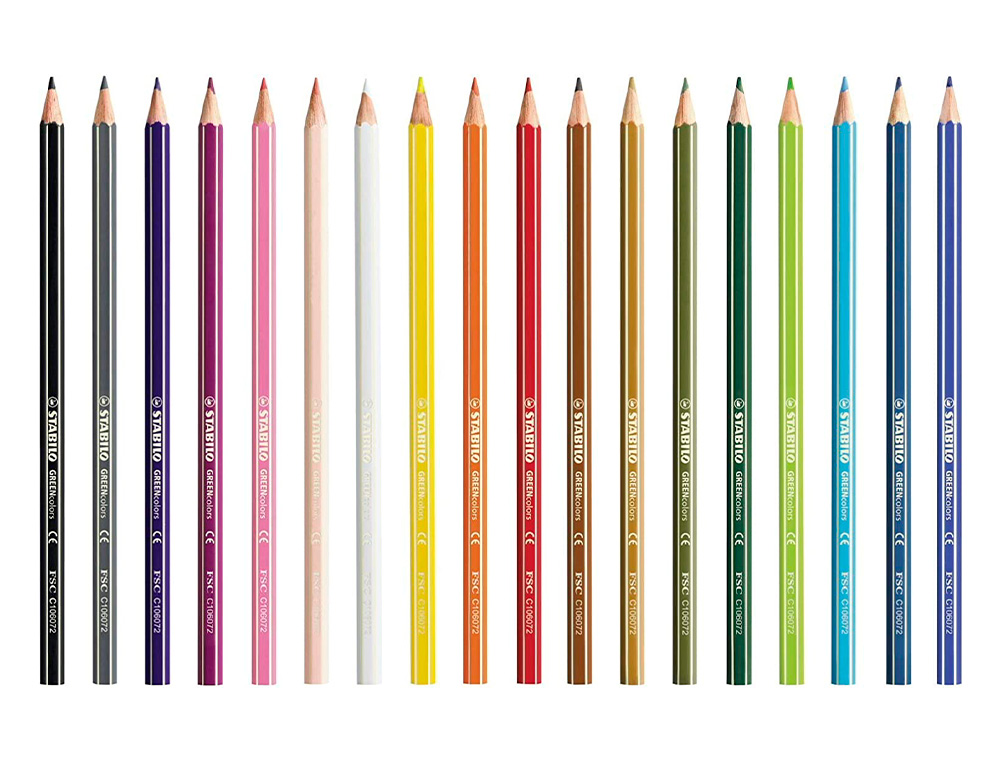 LAPICES DE COLORES STABILO GREEN COLORS CON CERTIFICADO FSC ESTUCHE CARTON DE 18 UNIDADES COLORES SURTIDOS