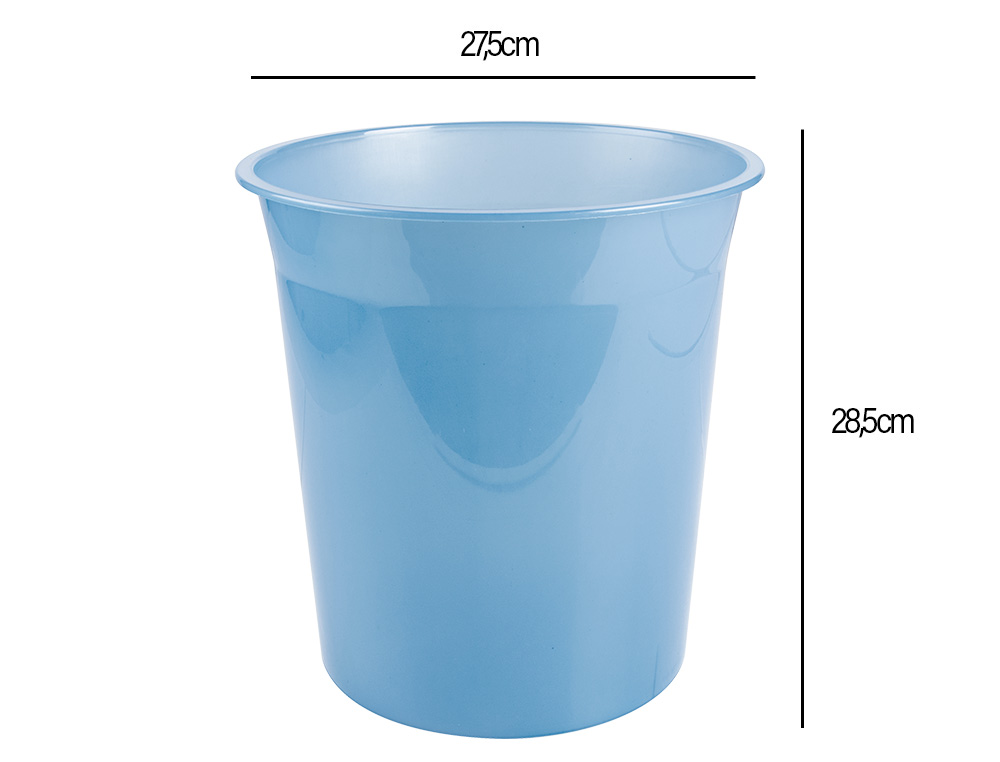 PAPELERA PLASTICO LIDERPAPEL CELESTE TRANSLUCIDO 13 LITROS 275X285 MM