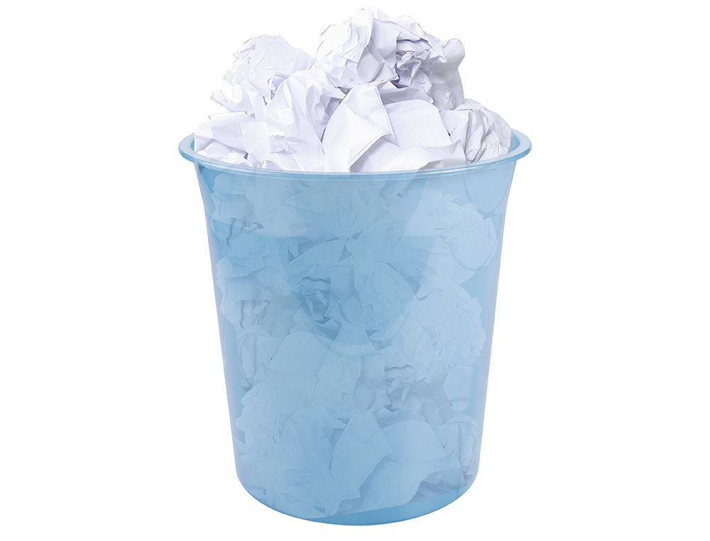 PAPELERA PLASTICO LIDERPAPEL CELESTE TRANSLUCIDO 13 LITROS 275X285 MM