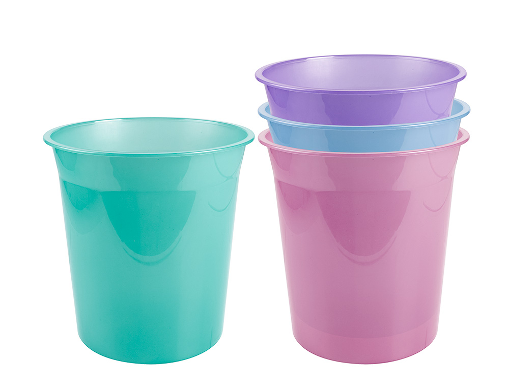 PAPELERA PLASTICO LIDERPAPEL CELESTE TRANSLUCIDO 13 LITROS 275X285 MM