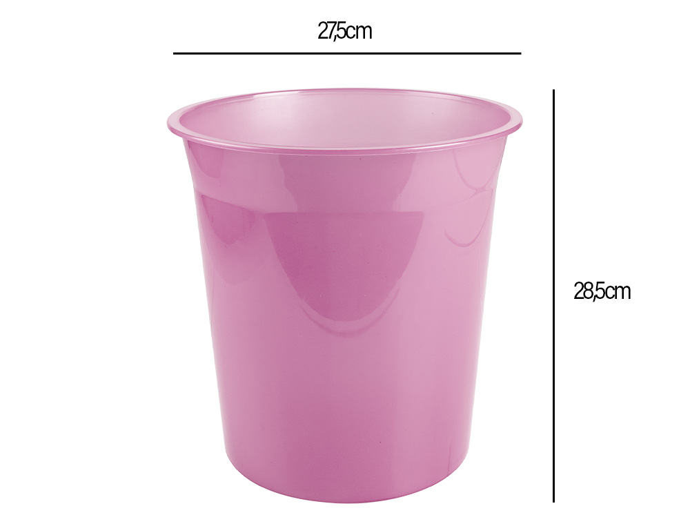 PAPELERA PLASTICO LIDERPAPEL ROSA TRANSLUCIDO 13 LITROS 275X285 MM