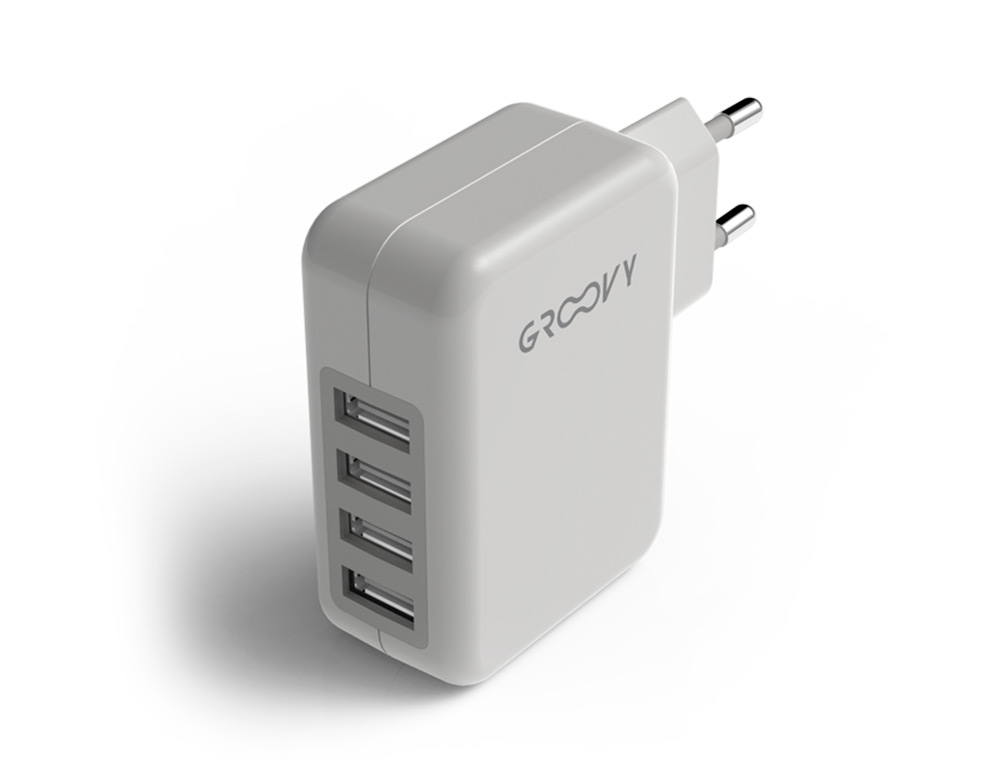 CARGADOR DE PARED GROOVY 2 USB + 2 USB-C 4.8A COLOR BLANCO