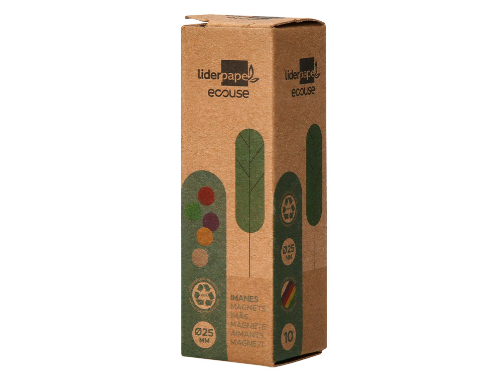 IMAN PARA SUJECION LIDERPAPEL ECOUSE PP RECICLADO PARA PIZARRA MAGNETICA 25 MM CAJA DE 10 UNIDADES
