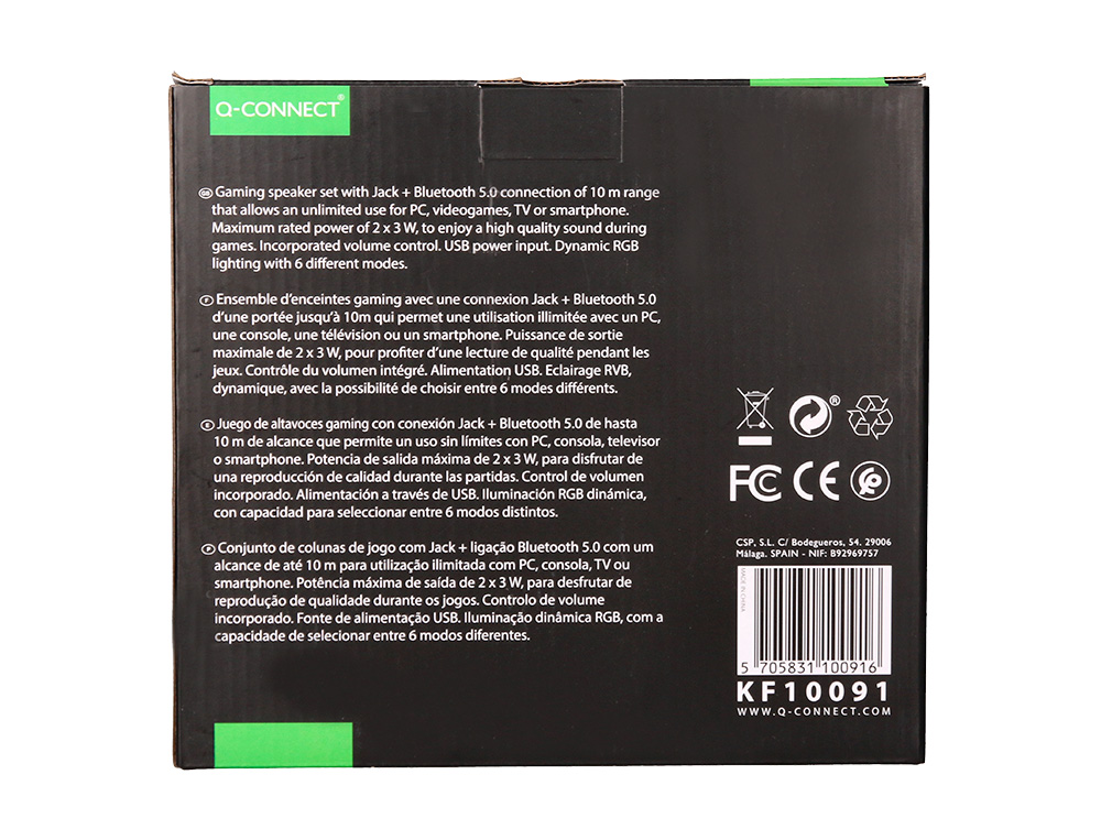 ALTAVOCES Q-CONNECT BLUETOOTH CON ILUMINACIÓN RGB POT ENCIA MAXIMA 2X3W CONTROL DE VOLUMEN COLOR NEGRO