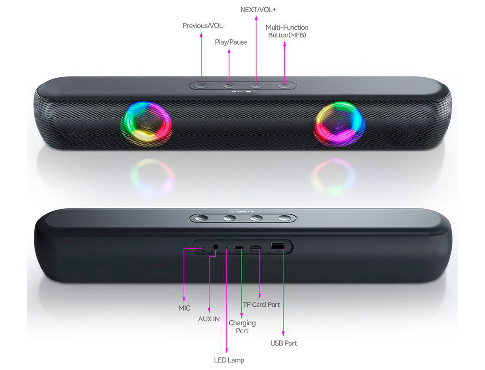 BARRA DE SONIDO Q-CONNECT BLUETOOTH CON ILUMINACION LED Y CONTROL DE VOLUMEN COLOR NEGRO