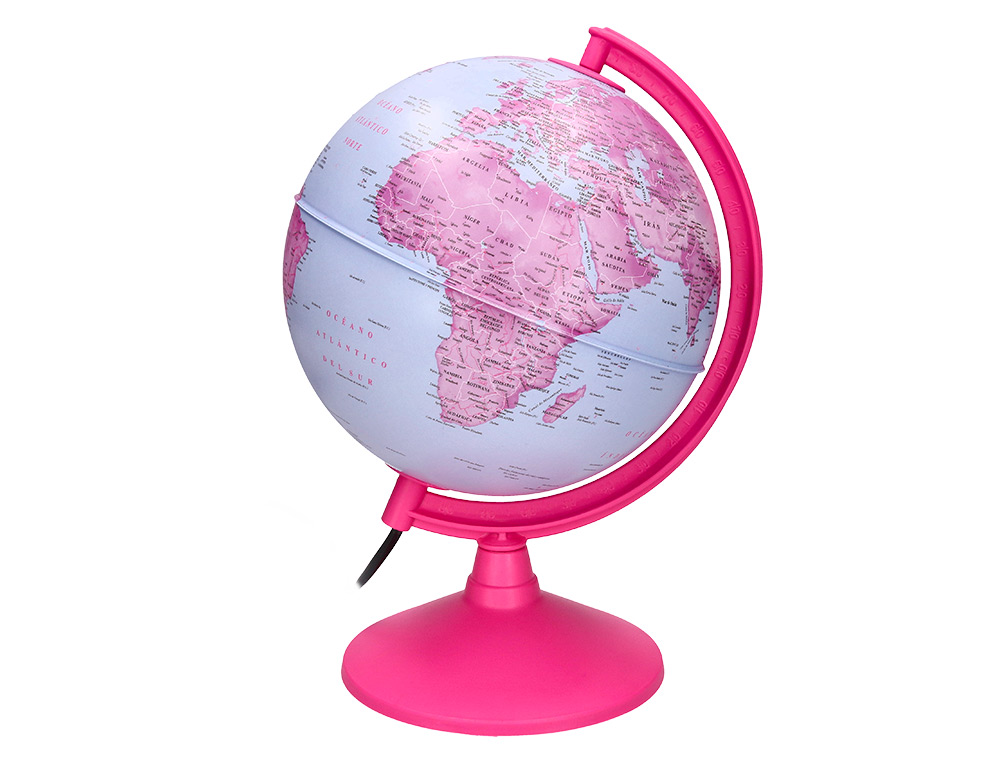 GLOBO TERRAQUEO LIDERPAPEL CON LUZ FISICO Y POLITICO DIAMETRO 20 CM COLOR ROSA