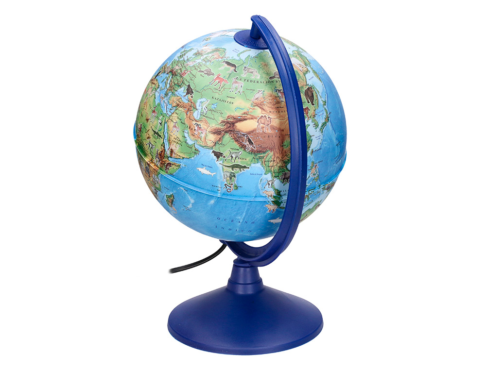 GLOBO TERRAQUEO LIDERPAPEL CON LUZ FISICO Y POLITICO CON ANIMALES DIAMETRO 20 CM