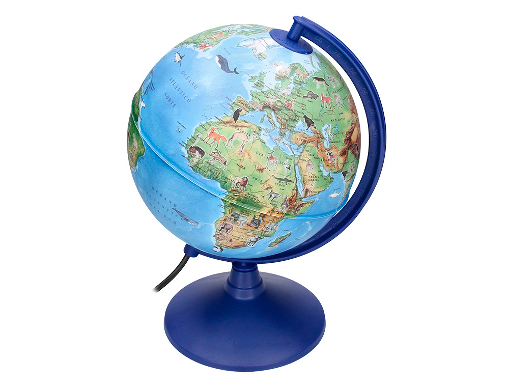 GLOBO TERRAQUEO LIDERPAPEL CON LUZ FISICO Y POLITICO CON ANIMALES DIAMETRO 20 CM