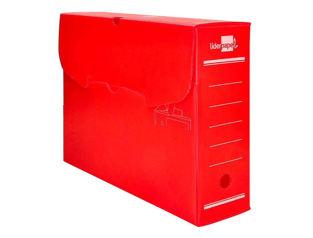 CAJA ARCHIVO DEFINITIVO PLASTICO LIDERPAPEL LOMO 100 MM ROJO 360X100X260 MM