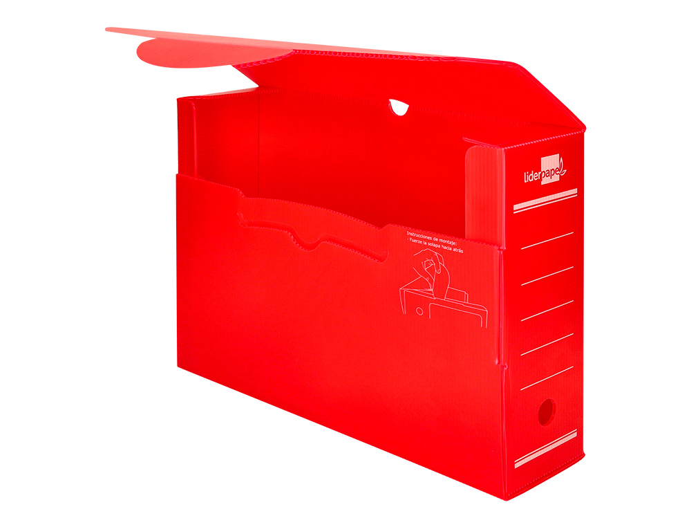 CAJA ARCHIVO DEFINITIVO PLASTICO LIDERPAPEL LOMO 100 MM ROJO 360X100X260 MM