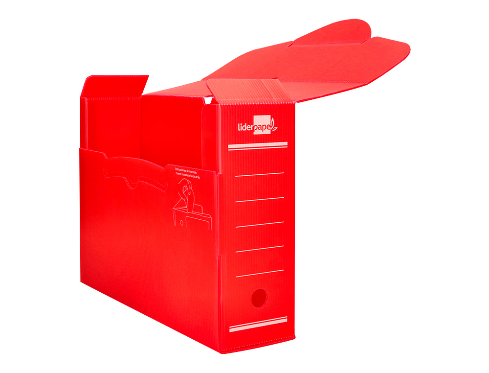 CAJA ARCHIVO DEFINITIVO PLASTICO LIDERPAPEL LOMO 100 MM ROJO 360X100X260 MM