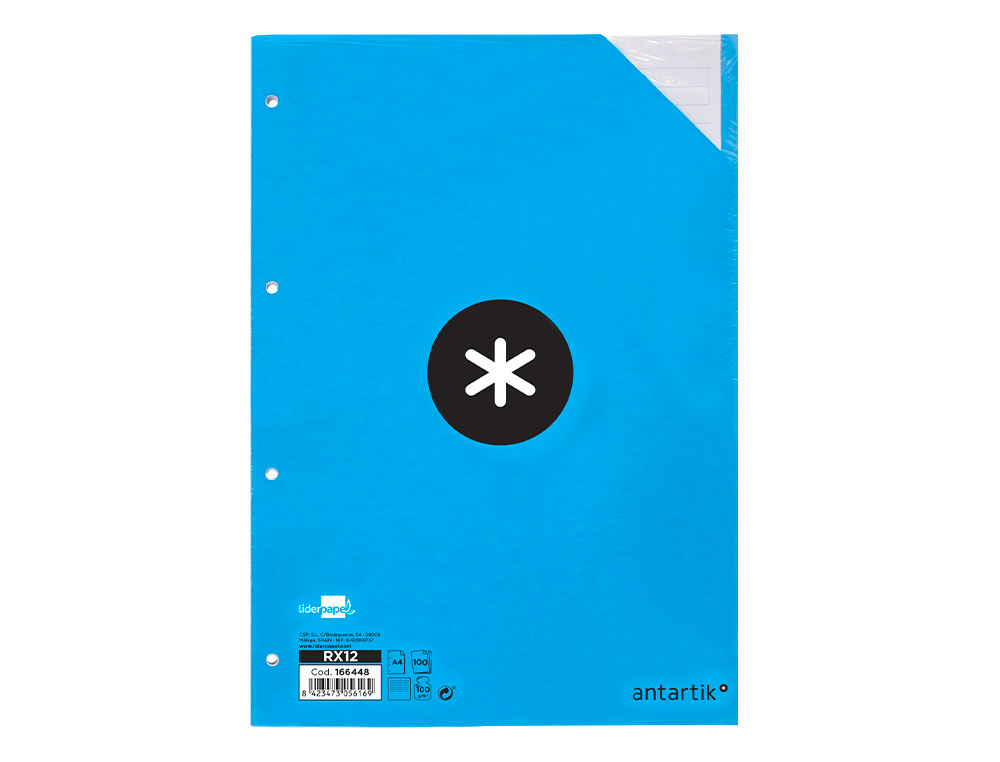 RECAMBIO ANTARTIK A4 100 HOJAS 100G/M2 RAYADO HORIZONTAL 4 TALADROS BANDAS DE 5 COLORES