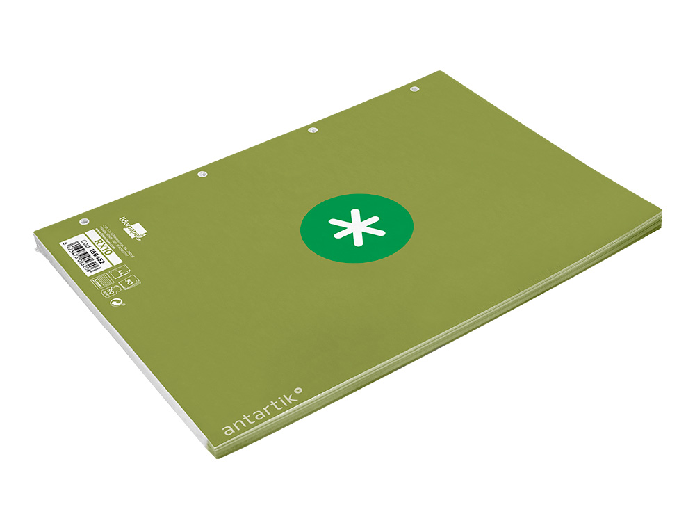 RECAMBIO ANTARTIK A4 80 HOJAS 90G/M2 CUADRO 5MM 4 TALADROS 1 BANDA CON MARCO COLOR VERDE