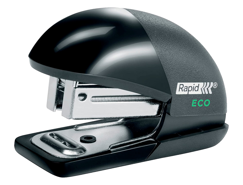 GRAPADORA RAPID MINI FASHION ECO PLASTICO 100% RECICLADO CAPACIDAD 10 HOJAS USA GRAPAS 24/6 Y 26/6 COLOR NEGRO