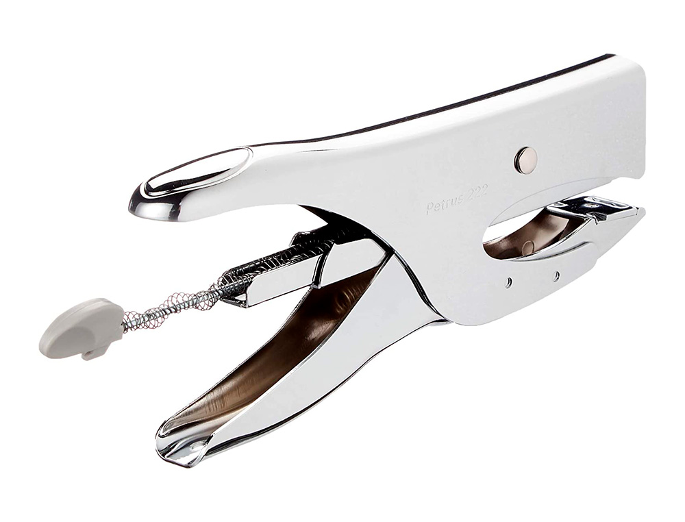 GRAPADORA PETRUS DE TENAZA 222 METALICA CROMADA CAPACIDAD DE GRAPADO 40 HOJAS USA GRAPAS 22/6-8 Y 24/6-8