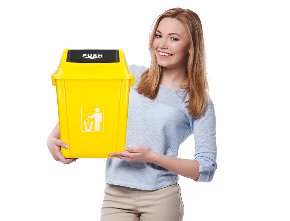 PAPELERA CONTENEDOR Q-CONNECT PLASTICO CON TAPA DE BALANCIN 20 LITROS AMARILLO 340X240X450 MM