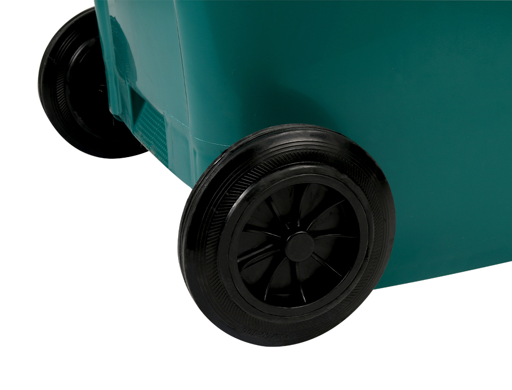 PAPELERA CONTENEDOR Q-CONNECT PLASTICO CON TAPADERA Y RUEDAS 240 LITROS VERDE 1040X620X610 MM