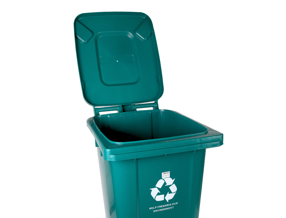 PAPELERA CONTENEDOR Q-CONNECT PLASTICO CON TAPADERA Y RUEDAS 240 LITROS VERDE 1040X620X610 MM
