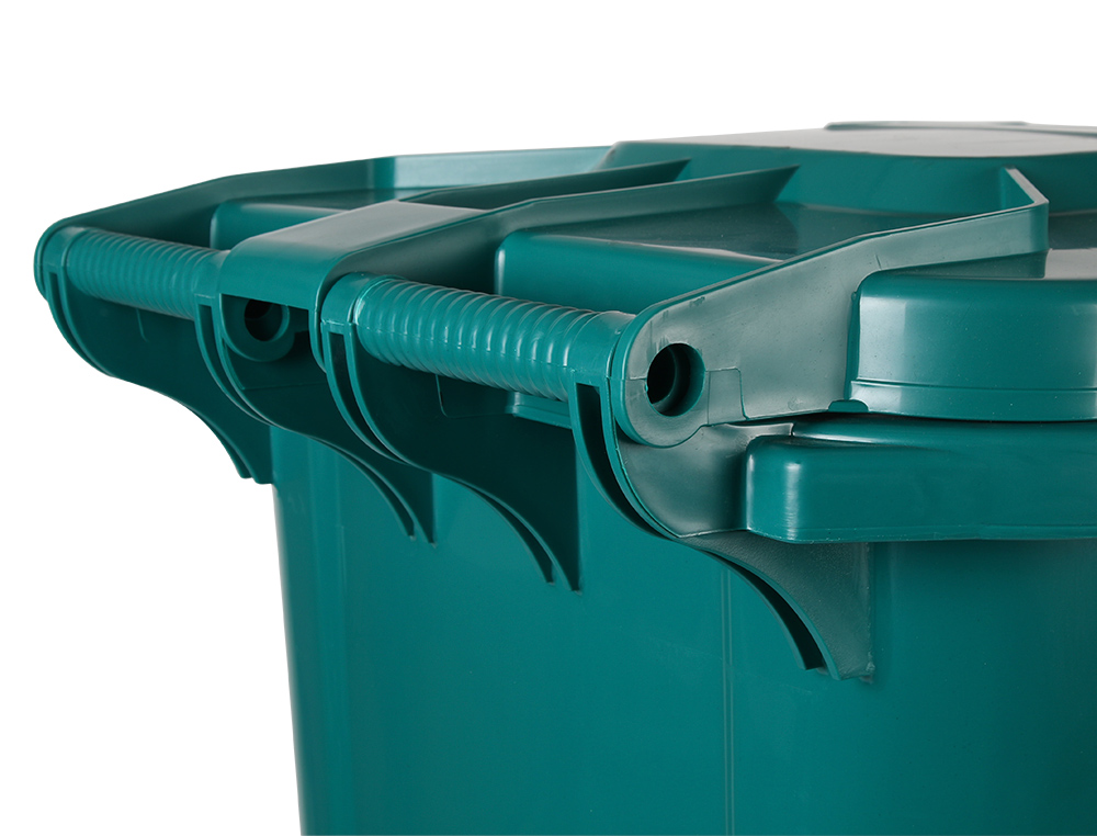 PAPELERA CONTENEDOR Q-CONNECT PLASTICO CON TAPADERA Y RUEDAS 240 LITROS VERDE 1040X620X610 MM