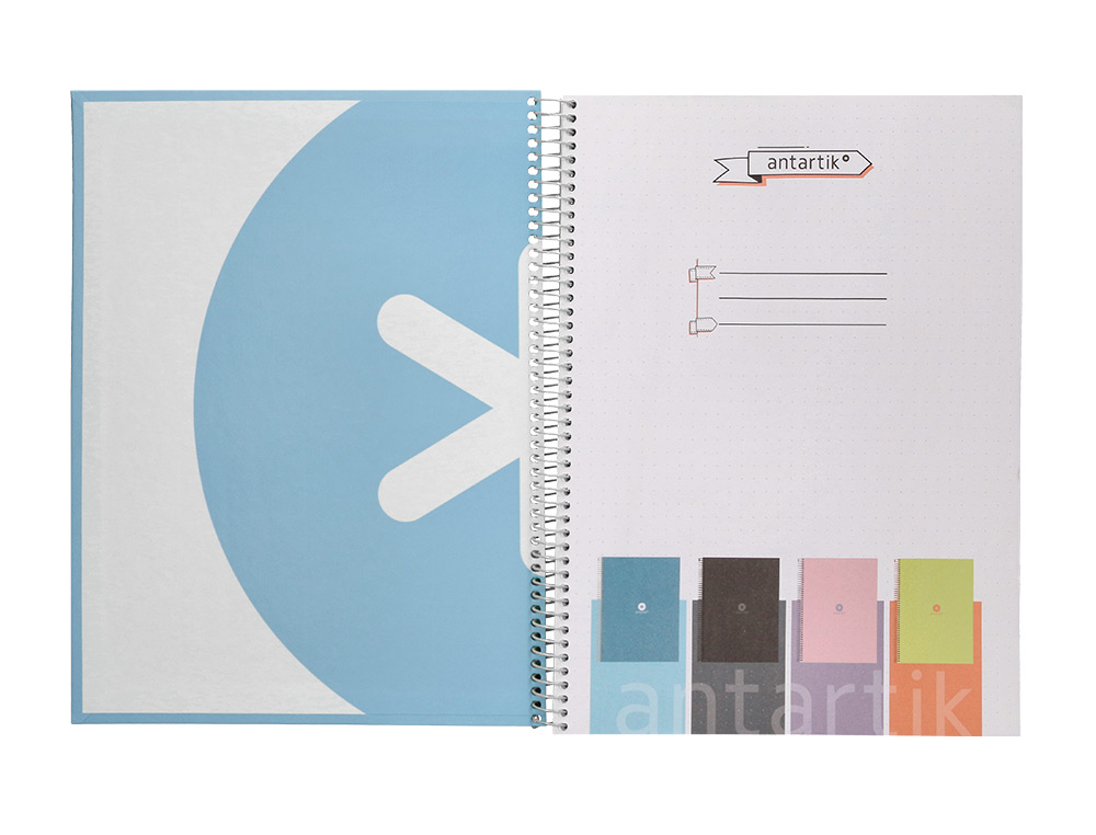 CUADERNO ESPIRAL A4 MICRO ANTARTIK DOTS TAPA FORRADA 80H 90 GR RAYADO PUNTOS 1 BANDA 4 TALADROS CELESTE