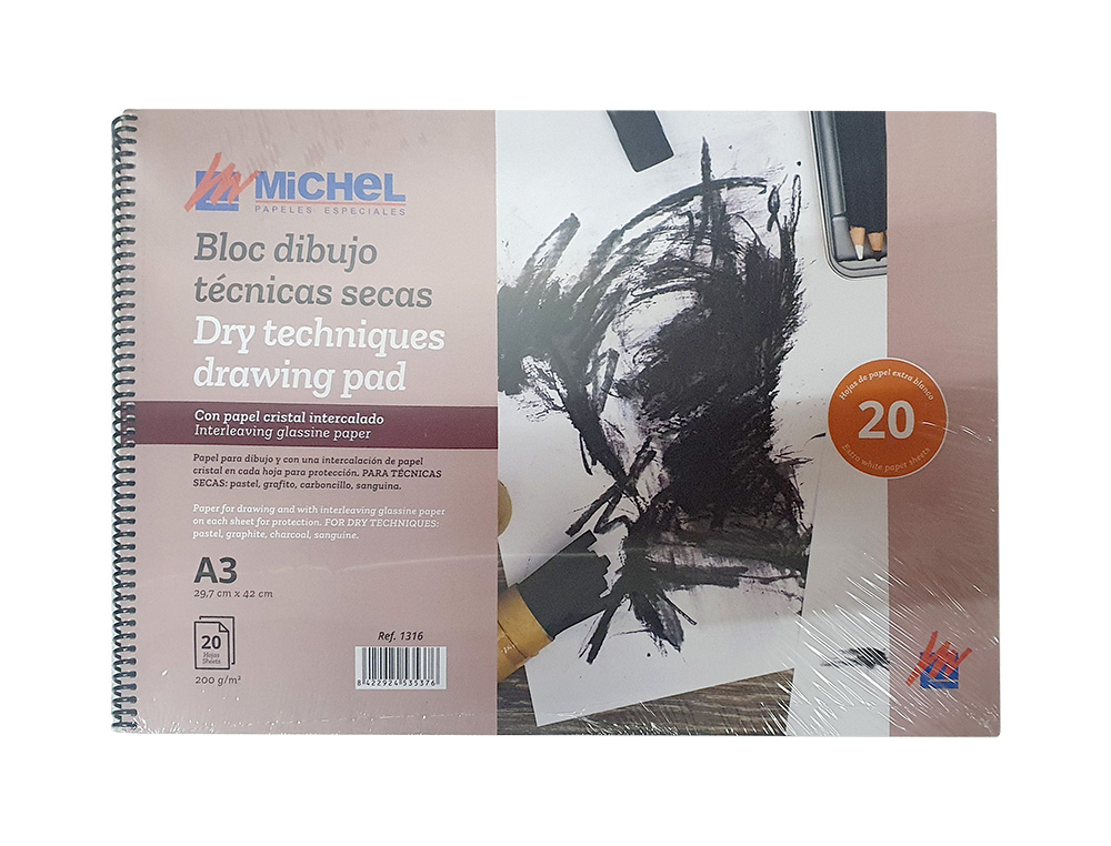 BLOC DIBUJO ACUARELA MICHEL ESPIRAL DIN A3 CON PAPEL CRISTAL INTERCALADO 20 HOJAS 200 GR/M2 297X420 MM