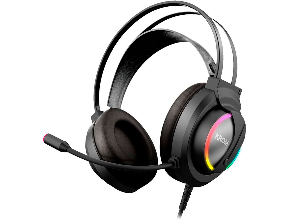 AURICULAR KROM KAPPA GAMING ESTEREO CON MICROFONO FLEXIBLE ILUMINACION LED RGB RAINBOW LONGITUD CABLE 210 CM