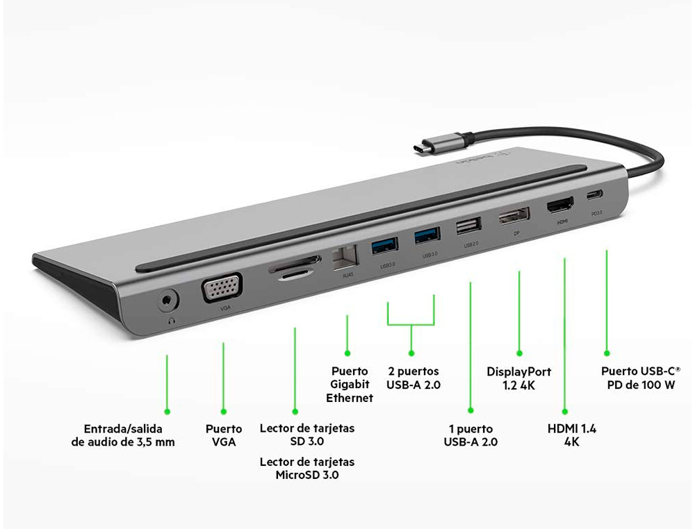HUB BELKIN INC004BTSGY MULTIPUERTO USB-C / HDMI / VGA / USB-A / USB-C / ETHERNET / JACK 3,5 MM COLOR