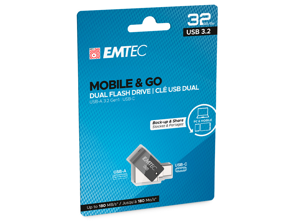 MEMORIA EMTEC USB 3.2 DUAL MOBILE & GO TYPE-C /USB 32 GB
