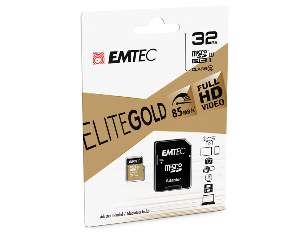 MEMORIA SD MICRO EMTEC CLASS 10 GOLD CON ADAPTADOR 32 GB