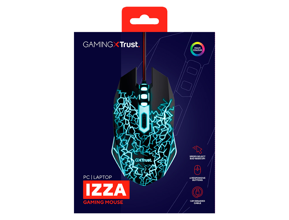 RATON TRUST GXT105X IZZA GAMING OPTICO LUCES LED 800-4000 PPP 6 BOTONES USB 2.0 CABLE 1,80 M COLOR NEGRO