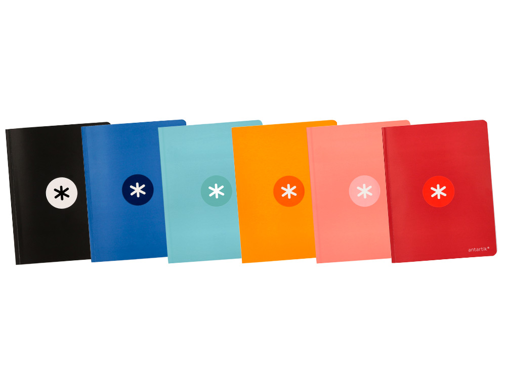 LIBRETA ANTARTIK A5+ PLUS COSIDA 48 HOJAS 90G/M2 RAYADO HORIZONTAL CON MARGEN 6 COLORES SURTIDOS