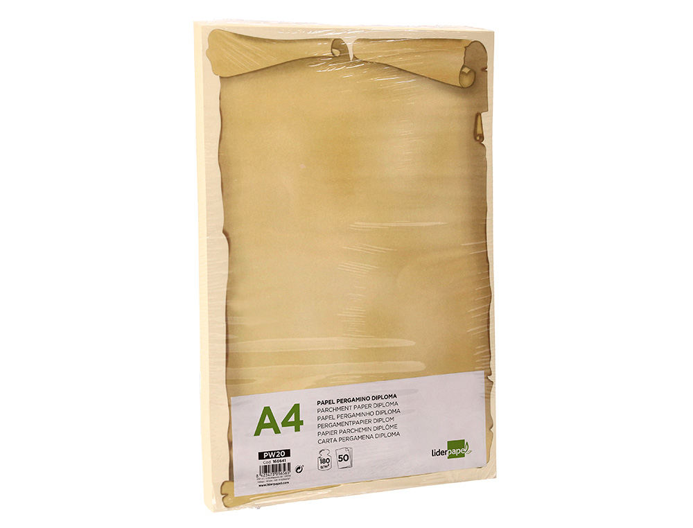 PAPEL PERGAMINO LIDERPAPEL DIN A4 DIPLOMA 180 GR PAQUETE DE 50 HOJAS
