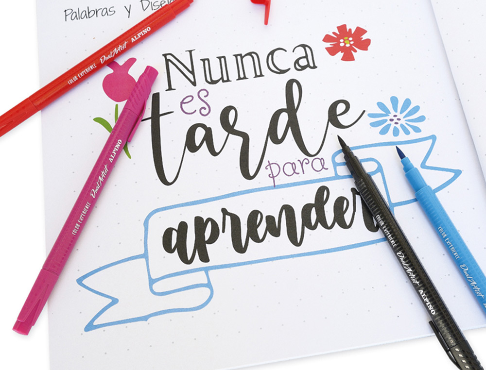 SET DE DIBUJO ALPINO INICIACION AL LETTERING 12 ROTULADORES PUNTA FINA Y PUNTA PINCEL COLORES SURTIDOS