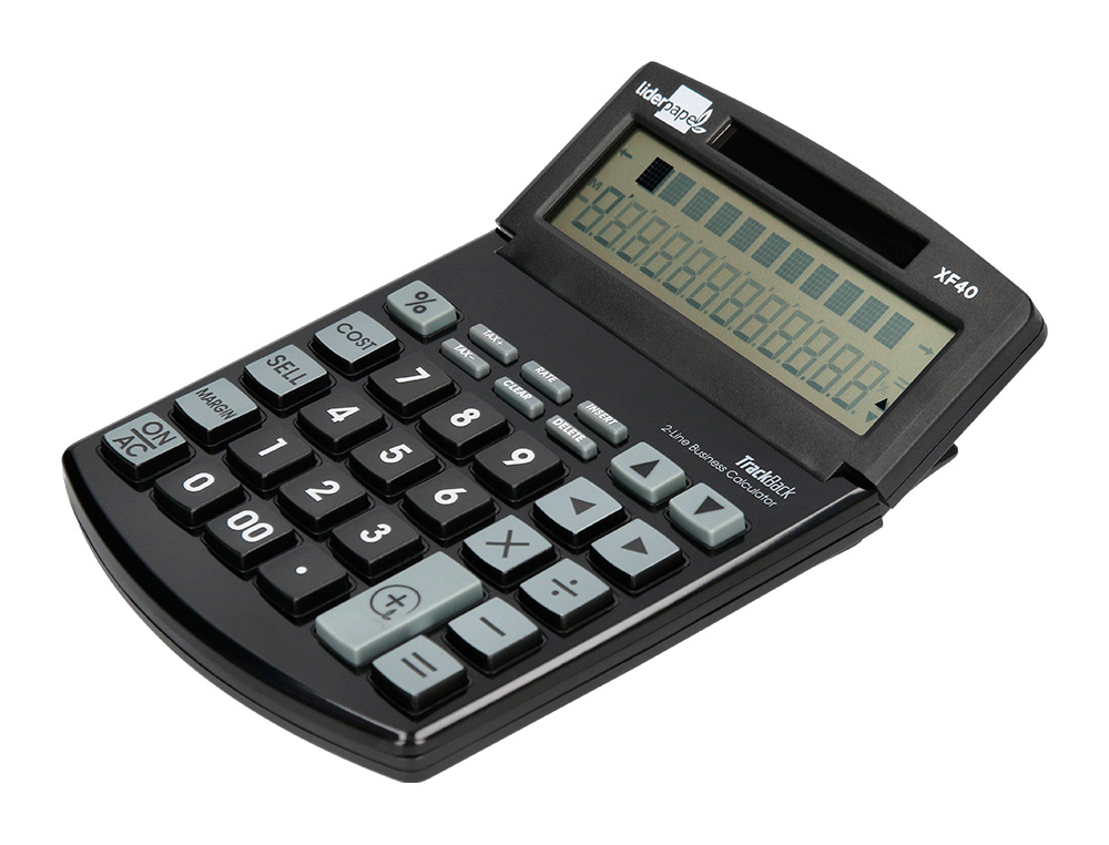 CALCULADORA LIDERPAPEL SOBREMESA XF40 12 DIGITOS DOS LINEAS SOLAR Y PILAS NEGRO 175X120X30 MM 40% RECICLADA