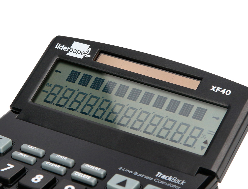 CALCULADORA LIDERPAPEL SOBREMESA XF40 12 DIGITOS DOS LINEAS SOLAR Y PILAS NEGRO 175X120X30 MM 40% RECICLADA