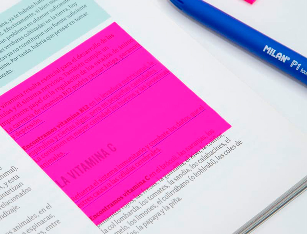 BLOC DE NOTAS ADHESIVAS QUITA Y PON MILAN 76X76 MM REMOVIBLE PLASTICO TRANSLUCIDO ROSA FLUOR 50 HOJAS