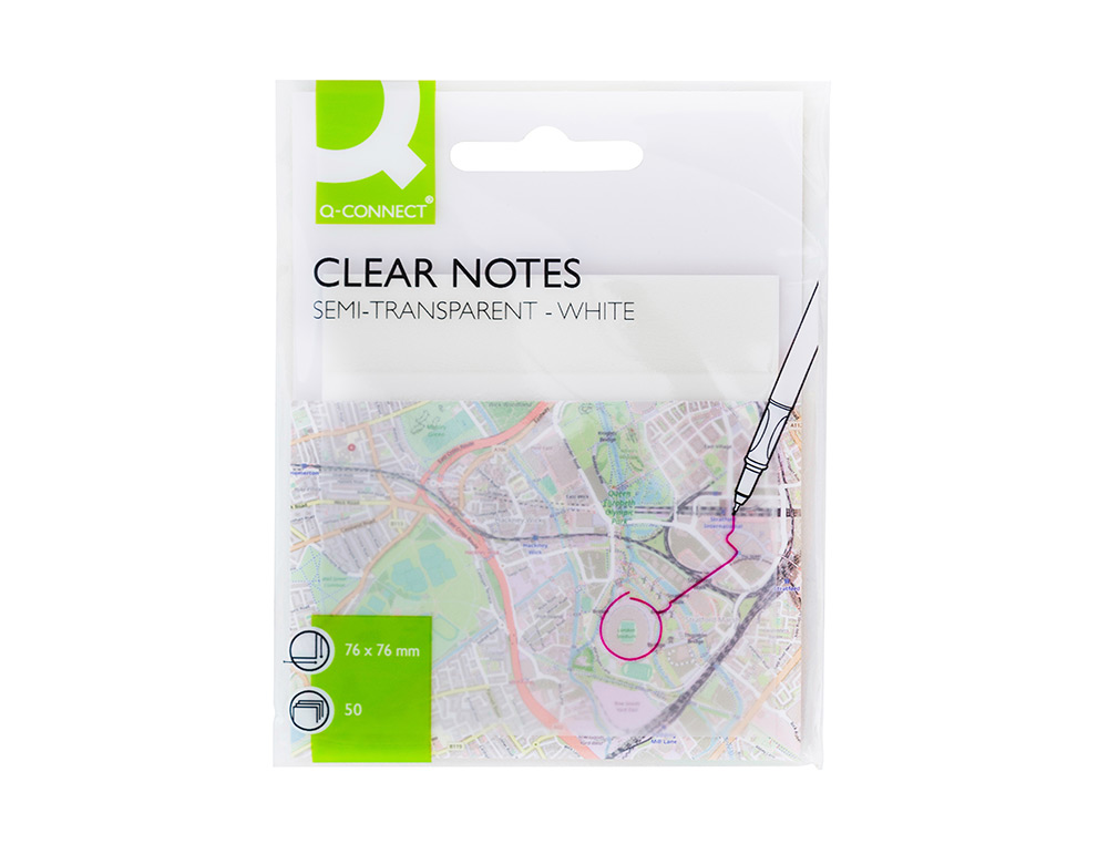 BLOC DE NOTAS ADHESIVAS QUITA Y PON Q-CONNECT 76X76 MM REMOVIBLE PLASTICO TRANSLUCIDO BLANCO 50 HOJAS