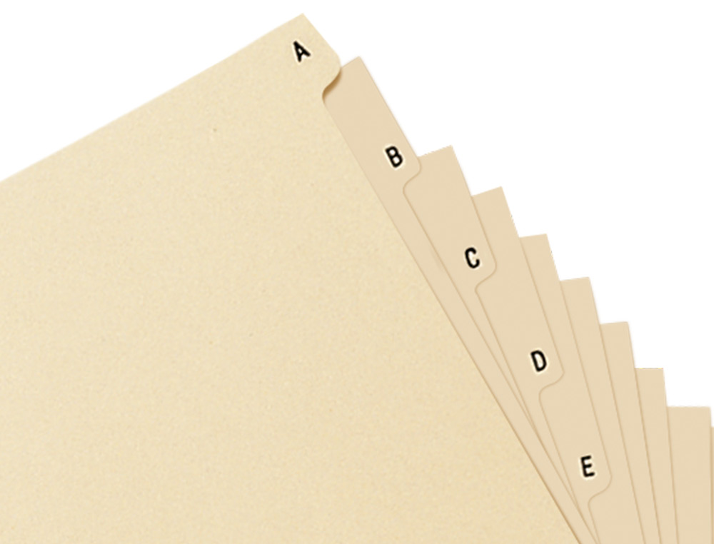 INDICE ALFABETICO LIDERPAPEL CARTULINA PARA ARCHIVADOR 15 POSICIONES A-Z CUARTO APAISADO