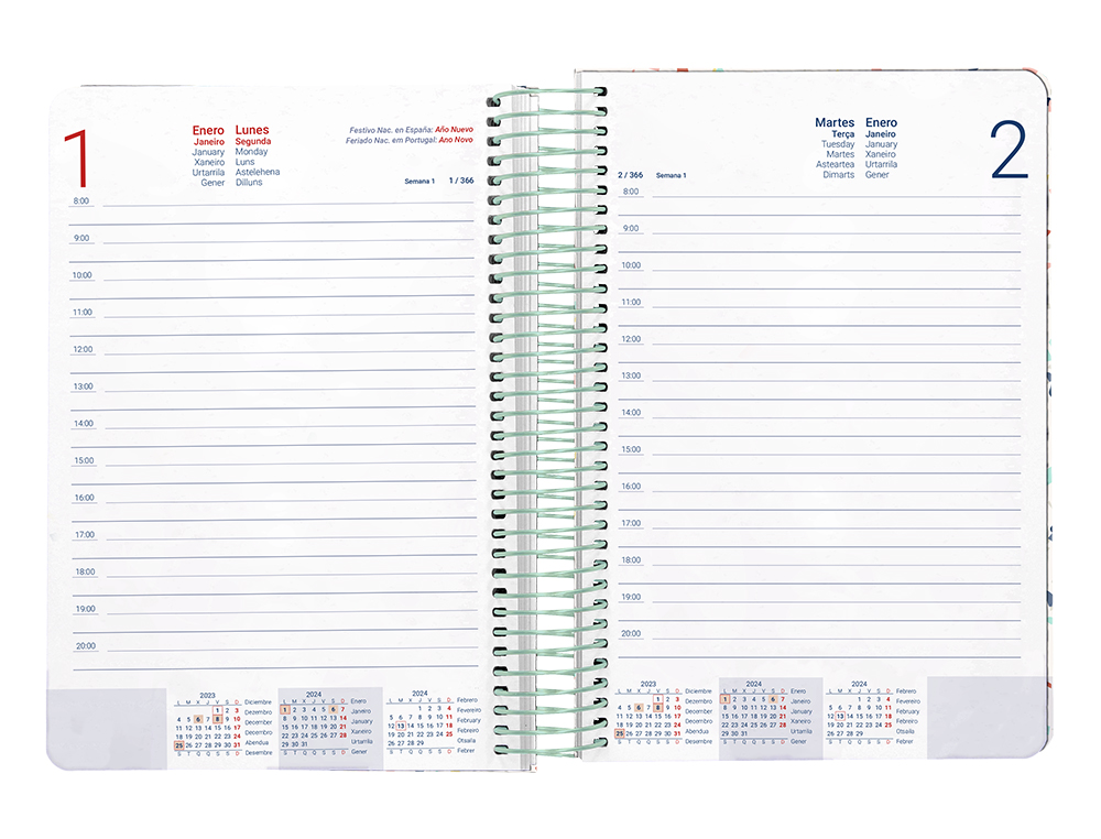 AGENDA ESPIRAL LIDERPAPEL PERISSA A4 2024 DIA PAGINA PAPEL 80 GR DISEO TERRAZO