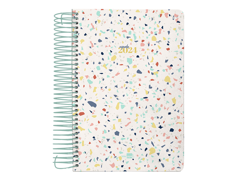 AGENDA ESPIRAL LIDERPAPEL PERISSA A4 2024 DIA PAGINA PAPEL 80 GR DISEO TERRAZO