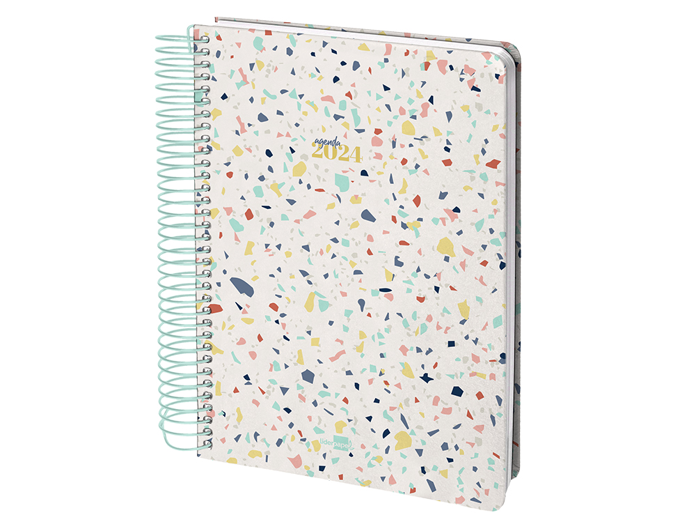 AGENDA ESPIRAL LIDERPAPEL PERISSA A4 2024 DIA PAGINA PAPEL 80 GR DISEO TERRAZO